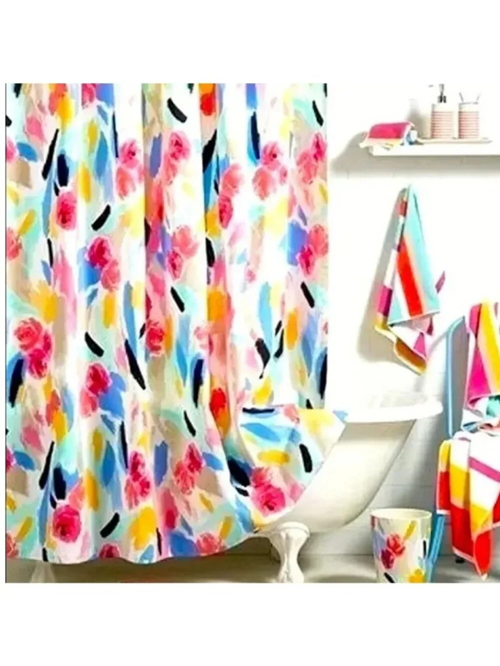KATE SPADE Shower Curtain PAINTBALL Colorful Floral Artsy 67